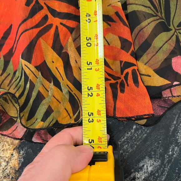 Spy Zone Exchange Black, Orange Gold Green Leaf Print Maxi Wrap Dress - Size M - Picture 9 of 10